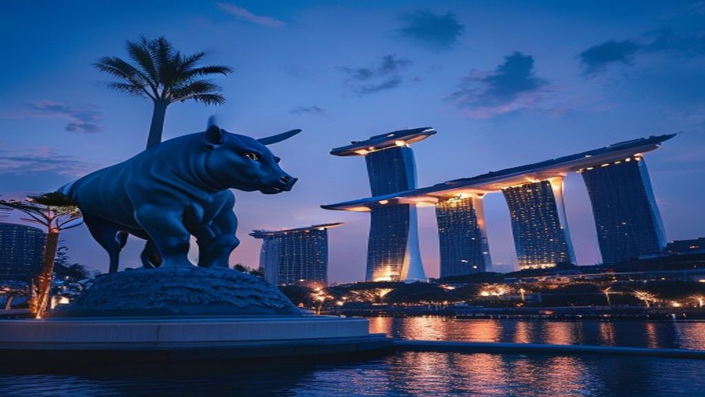Advanced Singapore-China maritime transshipment port and digital logistics corridor hub at dawn